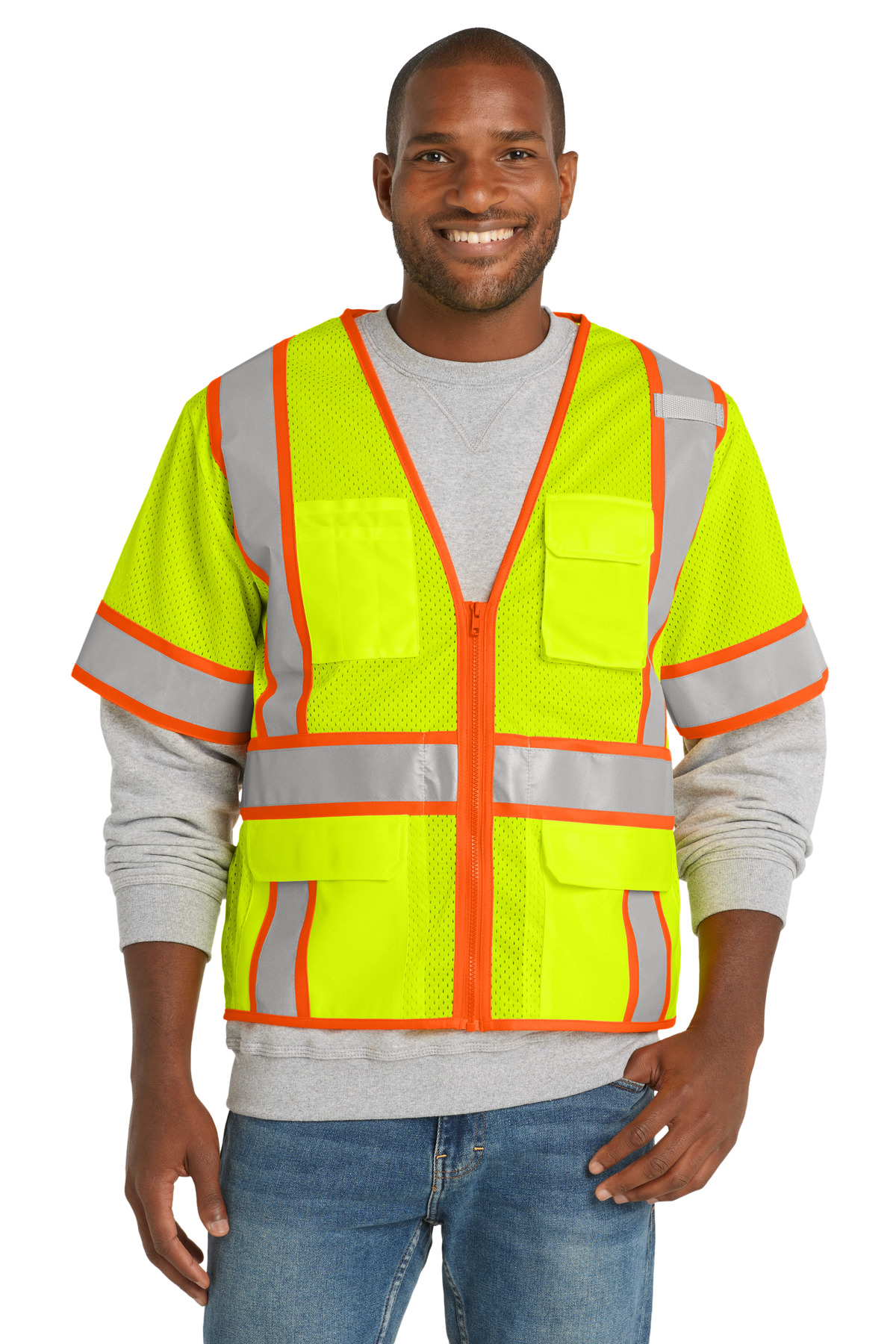 CornerStone  ANSI 107 Class 3 Surveyor Mesh Zippered Two-Tone Short Sleeve Vest. CSV106
