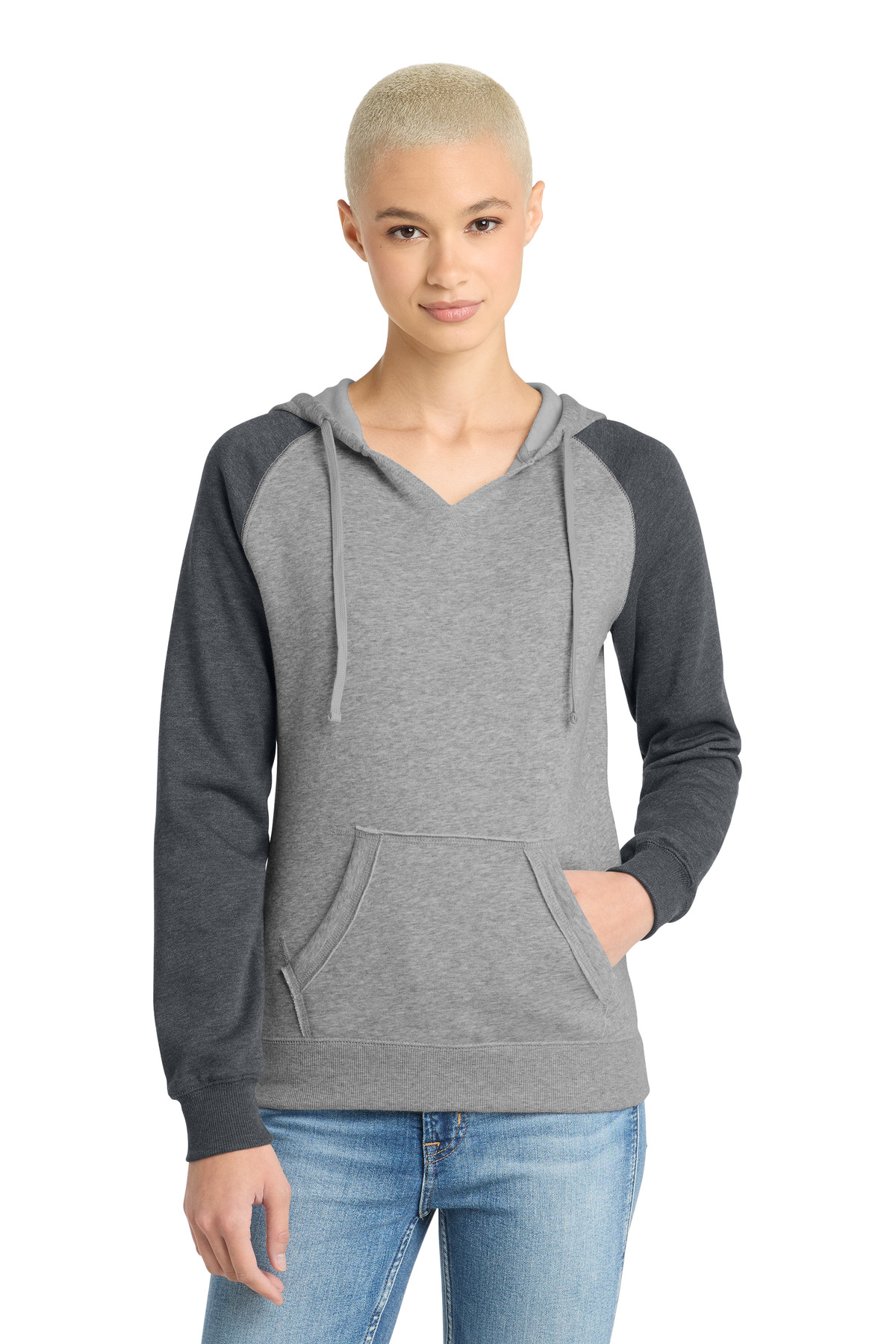 District Women's Lightweight Fleece Raglan Hoodie.  DT296