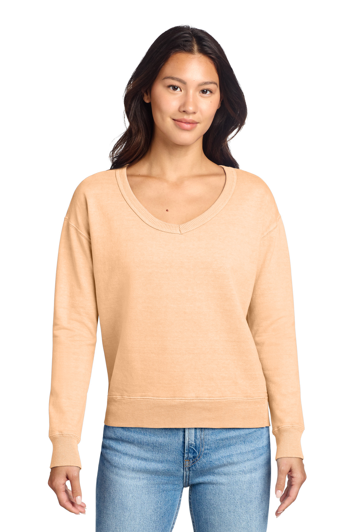 Port & Co Women's Beach Wash Garment-Dyed V-Neck Sweatshirt LPC098V