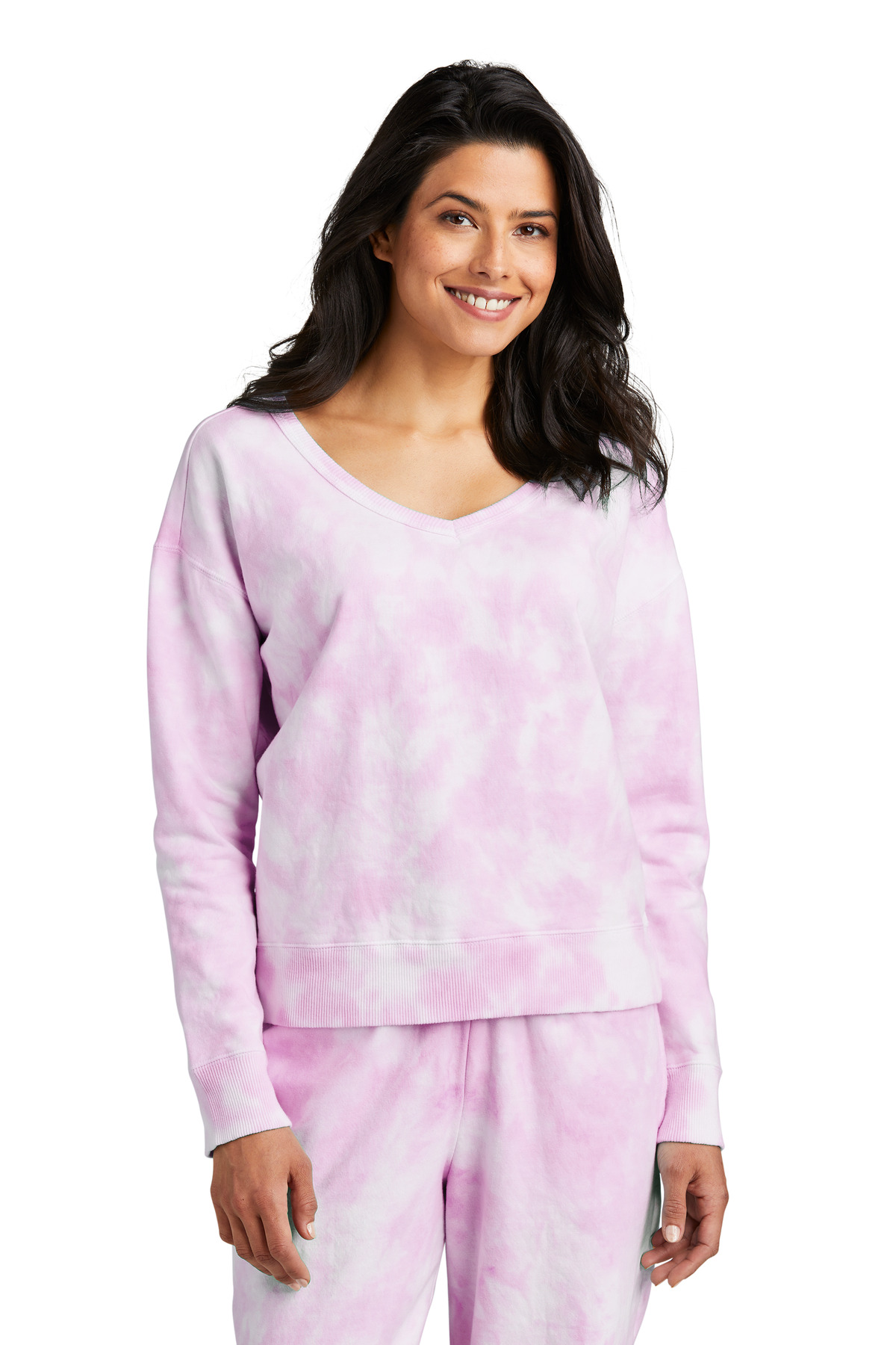 Port & Co Women's Beach Wash Cloud Tie-Dye V-Neck Sweatshirt LPC140V
