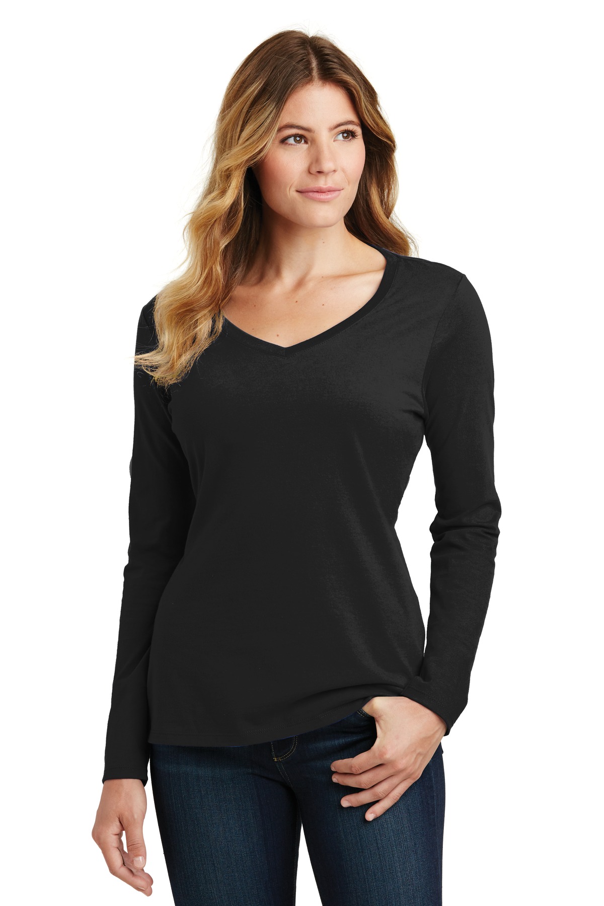 Port & Co Women's Long Sleeve Fan Favorite V-Neck Tee. LPC450VLS
