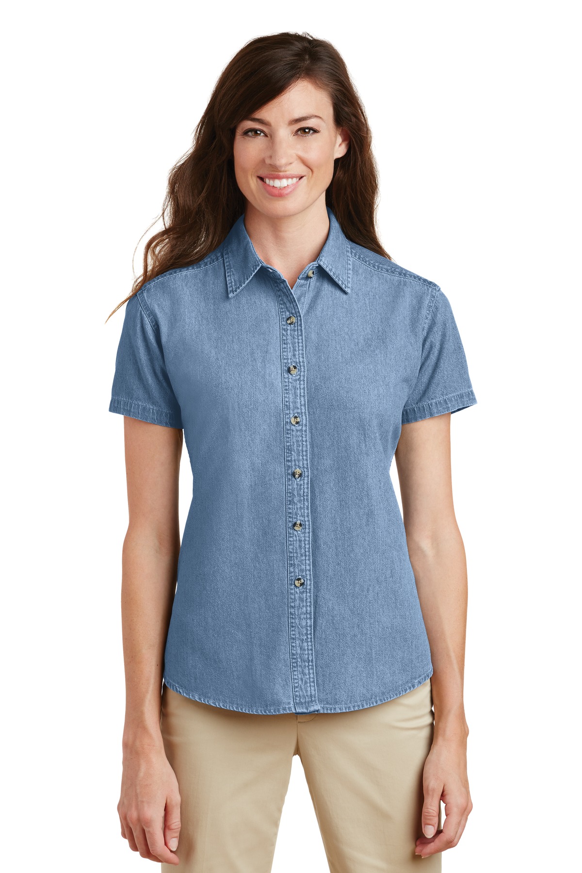 Port & Co Women's Short Sleeve Value Denim Shirt.  LSP11