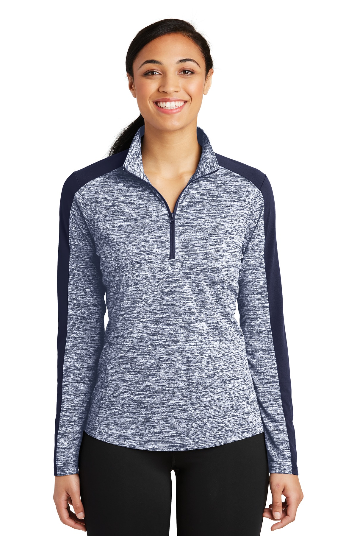 Sport-Tek Women's PosiCharge Electric Heather Colorblock 1/4-Zip Pullover. LST397