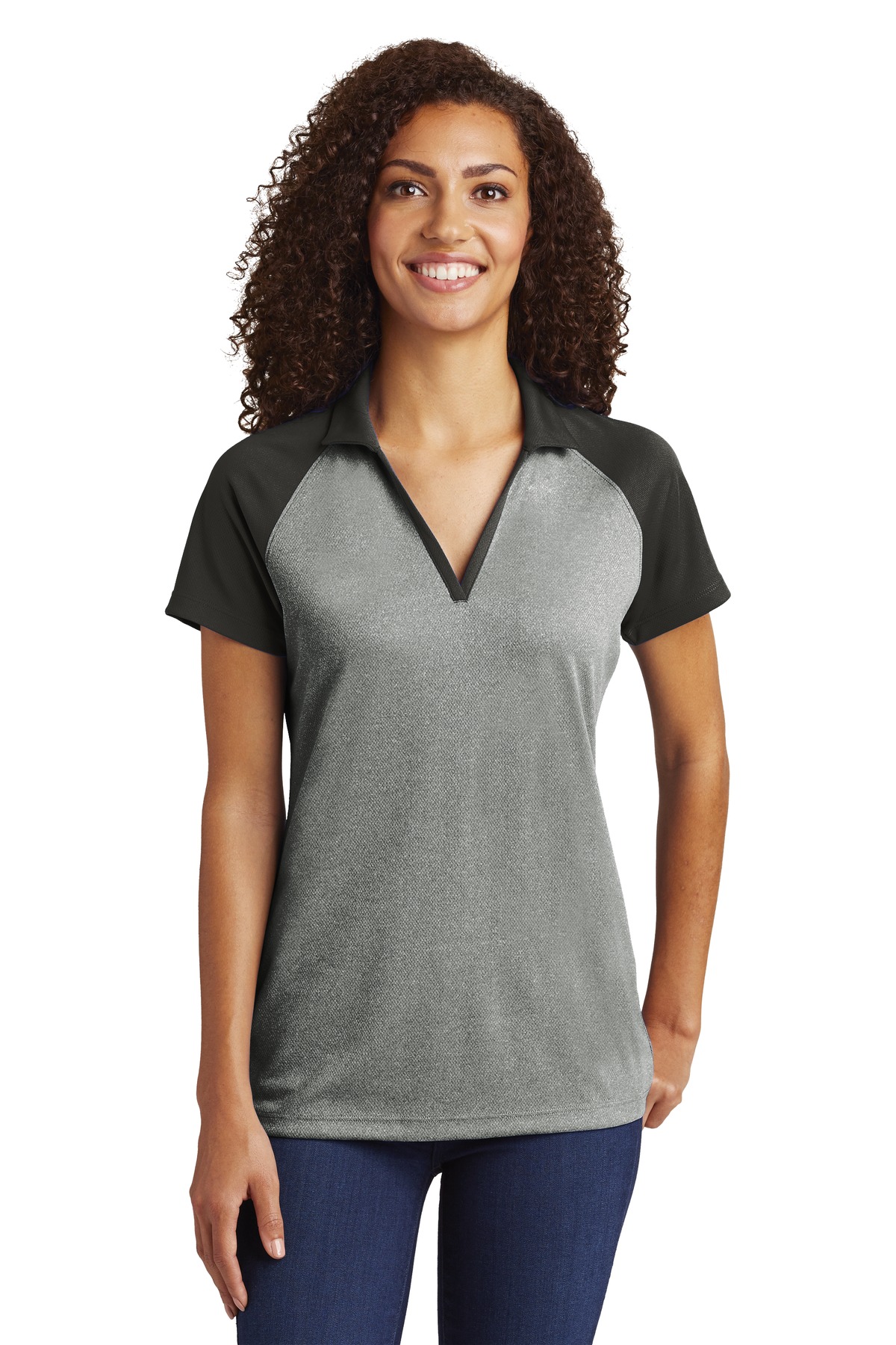Sport-Tek  Women's PosiCharge  RacerMesh  Raglan Heather Block Polo. LST641