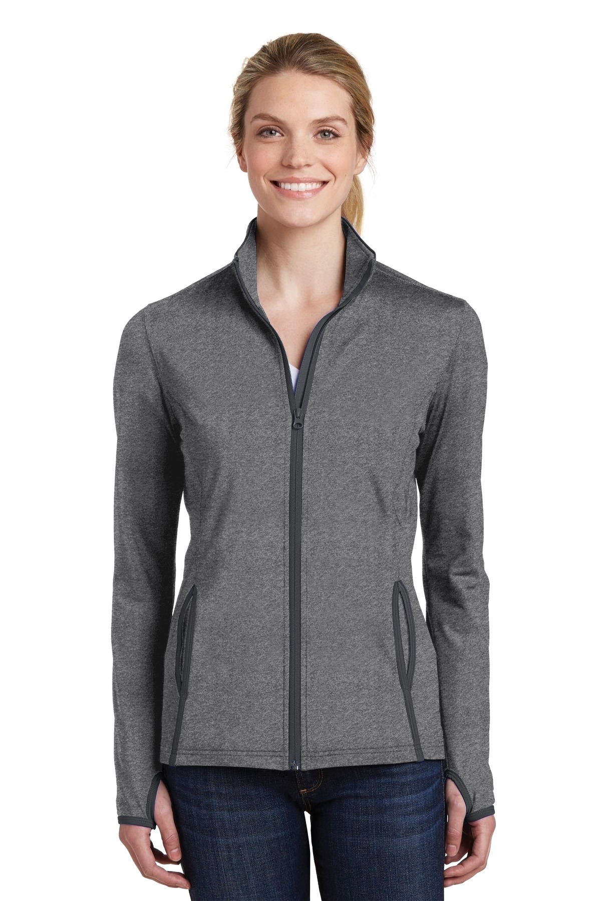 Sport-Tek Women's Sport-Wick Stretch Contrast Full-Zip Jacket. LST853