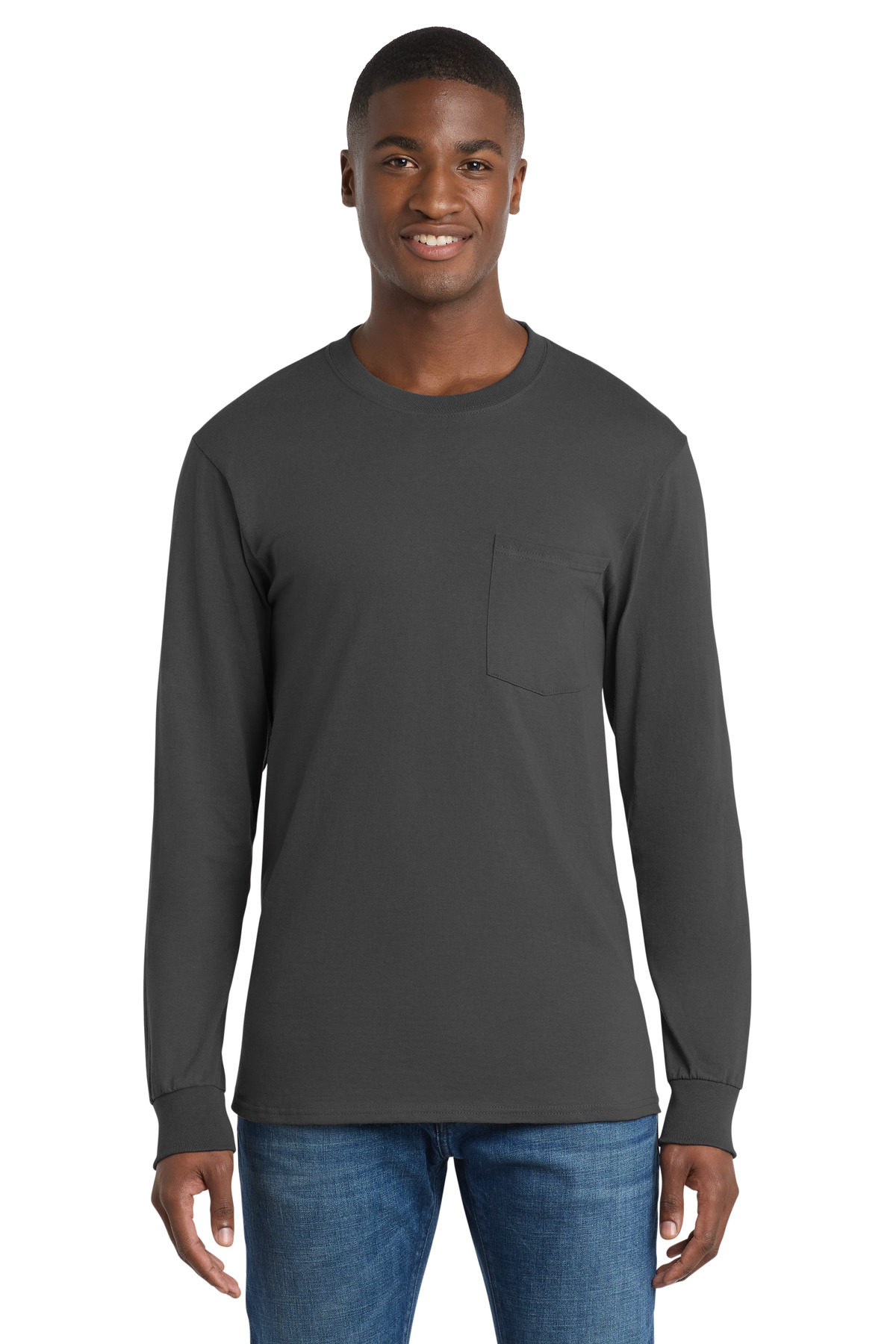 Port & Co Tall Long Sleeve Essential Pocket Tee. PC61LSPT