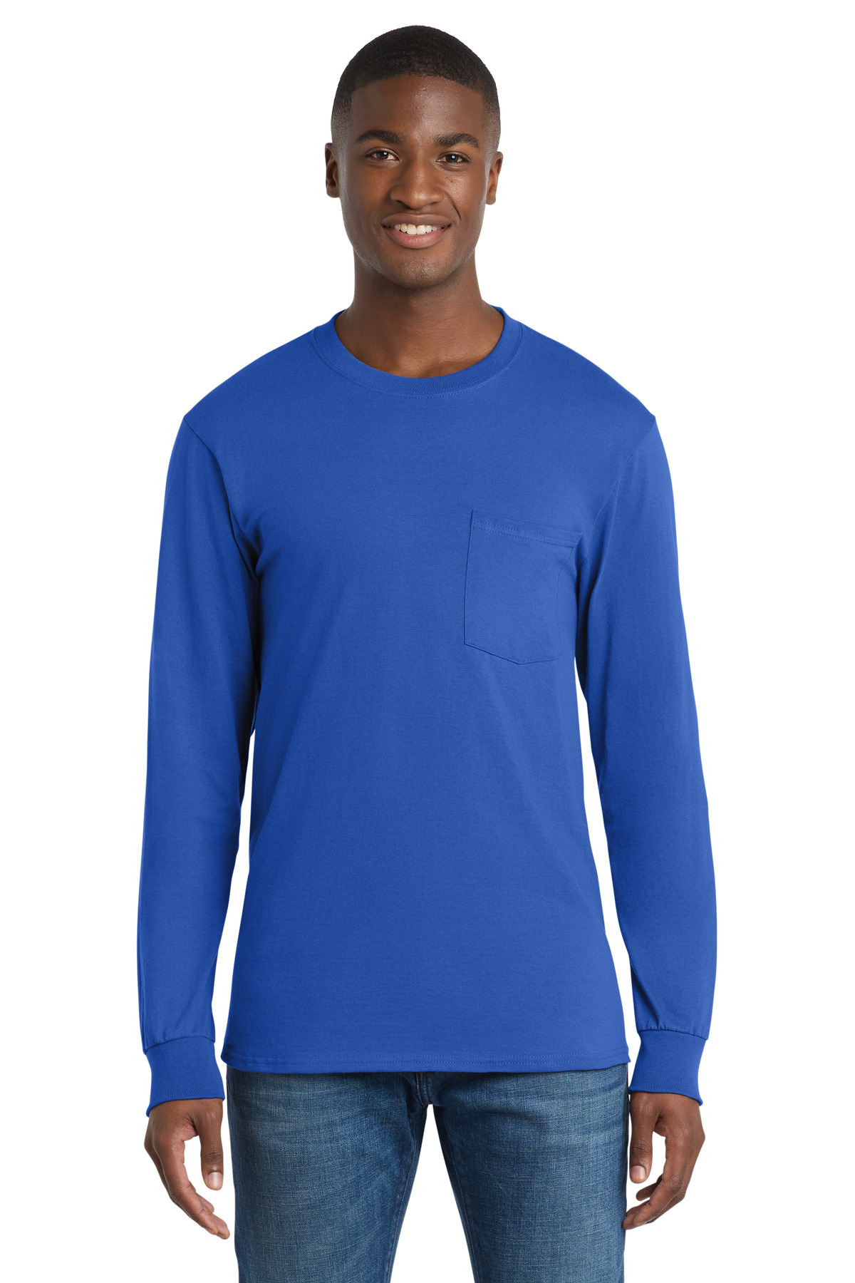 Port & Co Long Sleeve Essential Pocket Tee.  PC61LSP