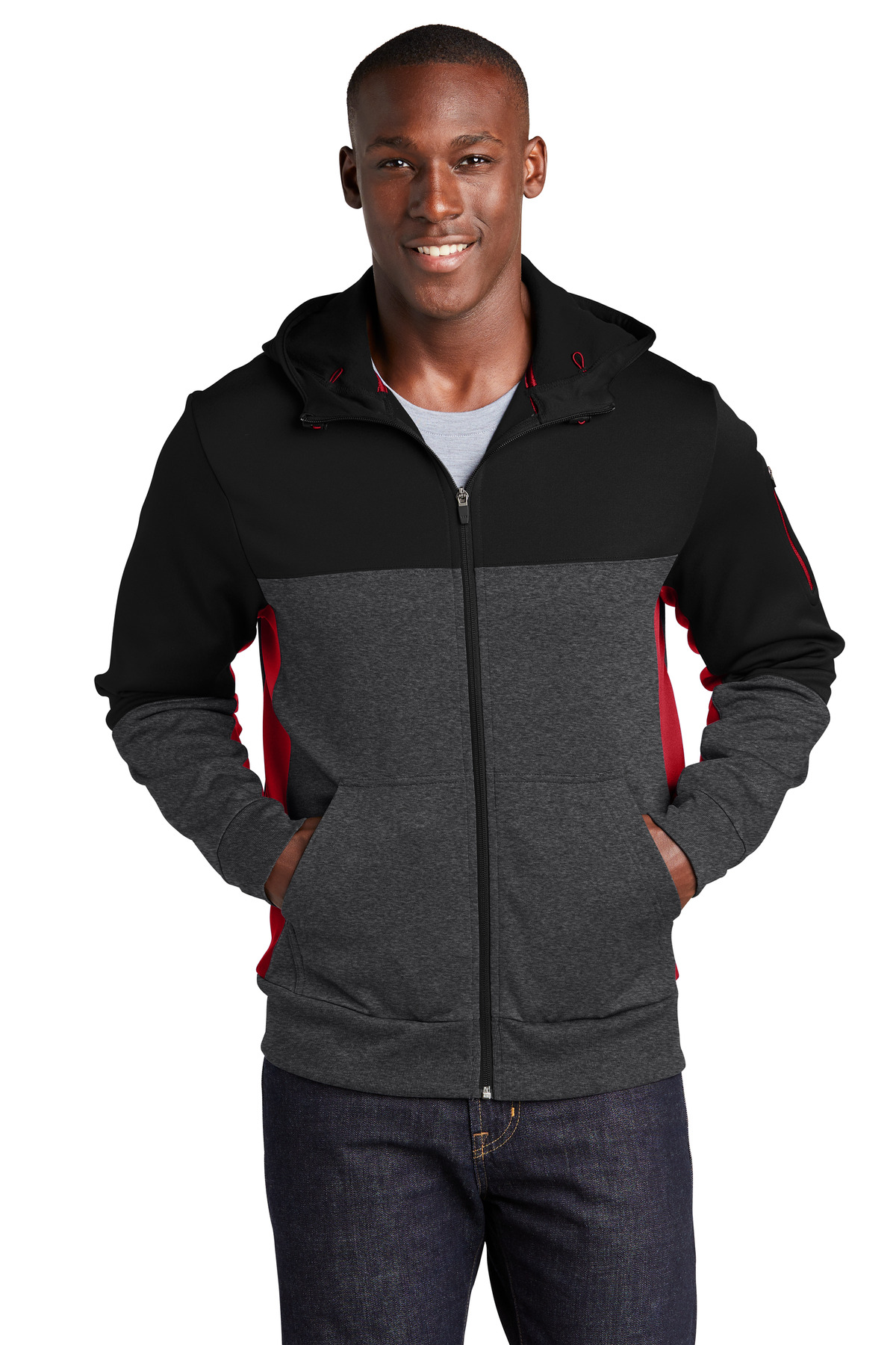 Sport-Tek Tech Fleece Colorblock Full-Zip Hooded Jacket. ST245